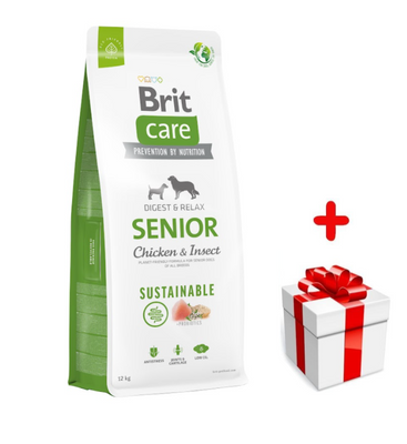 BRIT CARE Care Dog Sustainable Senior Chicken & Insect 12kg + Überraschung für den Hund
