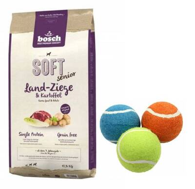 Bosch Soft Senior Land-Ziege & Kartoffel 12,5 kg + Schwimmender Tennisball 1 Stück GRATIS!