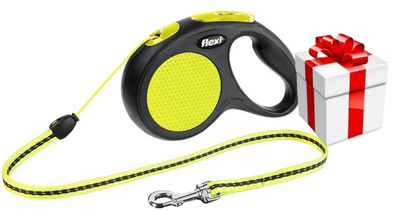 FLEXI New Neon Seil-Leine schwarz/neongelb S-5m, für Hunde bis 12kg + Überraschung für den Hund