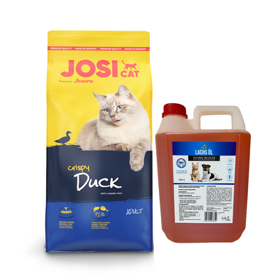 JOSERA JosiCat Crispy Duck 18kg + LAB V Lachsöl 5l