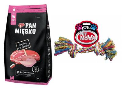 PAN MIĘSKO Kalbfleisch mit Wachtel L 20 kg für Welpen + Baumwollseil GRATIS!