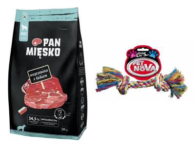PAN MIĘSKO Schweinefleisch mit Wildschwein XL 20kg + Baumwollseil GRATIS!