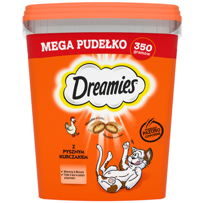 DREAMIES Mega Box 350 g - Ergänzungsfuttermittel für ausgewachsene Katzen, mit leckerem Huhn