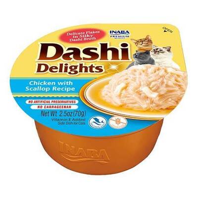 Inaba DASHI Ergänzungsfuttermittel für Katzen - Brühe mit Huhn und Jakobsmuschelgeschmack 70 g 