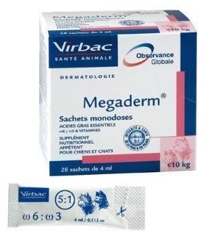 VIRBAC Megaderm 28x4 ml Nahrungsergänzungsmittel für Hunde und Katzen bis zu 10 kg bei Hautproblemen