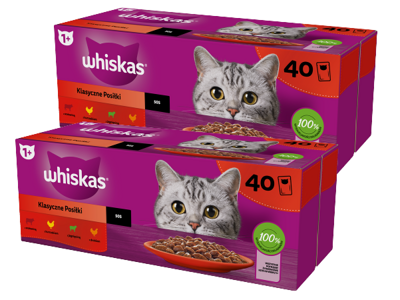 WHISKAS Adult Sachets 80 x 85 g Classic Meals - Nassfutter für ausgewachsene Katzen, in Sauce (Schnitte mit: Rind, Huhn, Lamm, Geflügel)